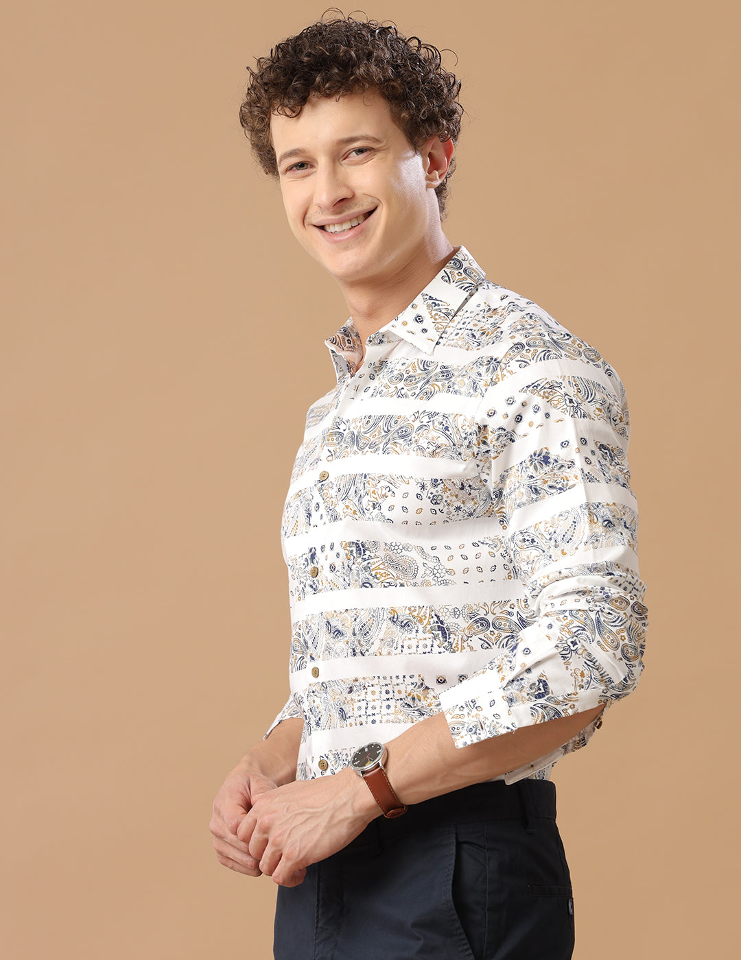 Comfort Fit Printed Afterglow Smart Casual Heavy Satin Shirt (MUNRO)