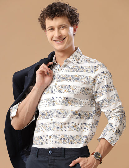 Comfort Fit Printed Afterglow Smart Casual Heavy Satin Shirt (MUNRO)