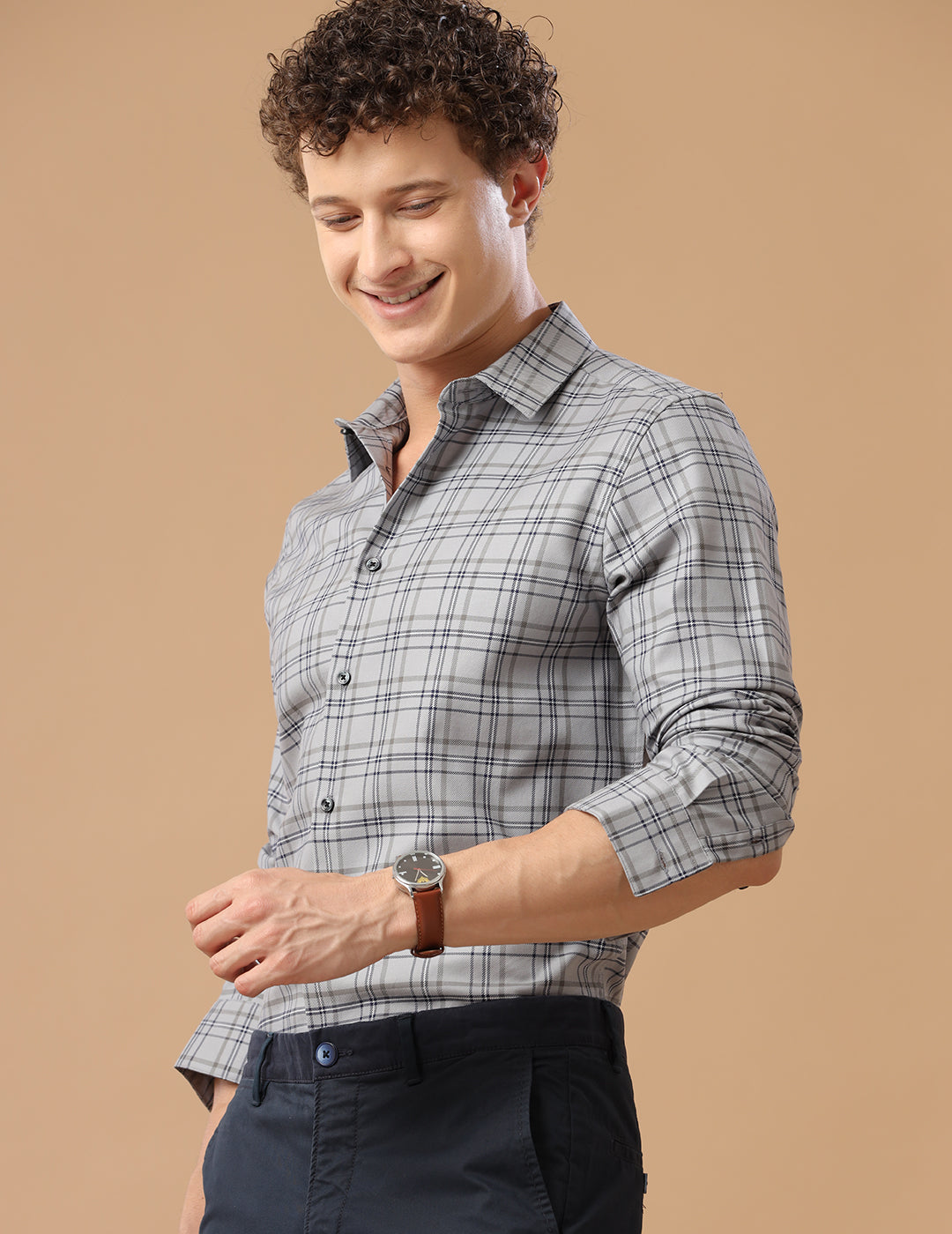 SlimFit Check Cobalt Smart Casual Cotton Shirt