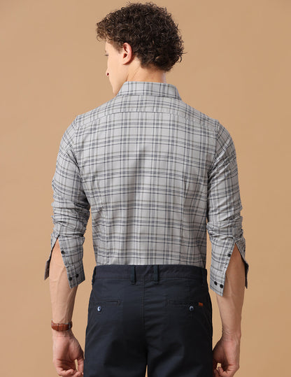 SlimFit Check Cobalt Smart Casual Cotton Shirt