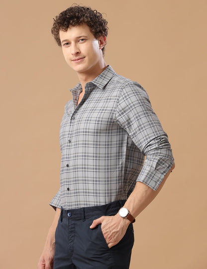 SlimFit Check Cobalt Smart Casual Cotton Shirt