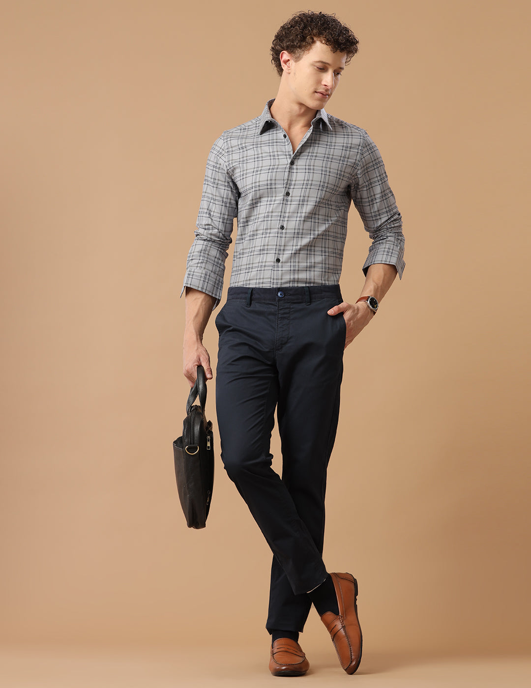 SlimFit Check Cobalt Smart Casual Cotton Shirt