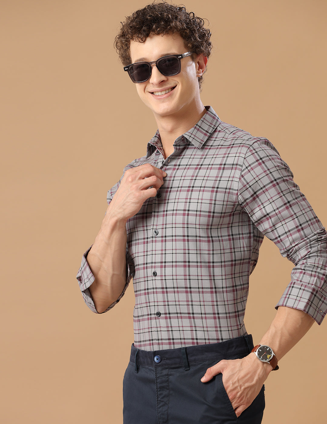 SlimFit Check Cobble Stone Smart Casual Cotton Shirt (TINO)