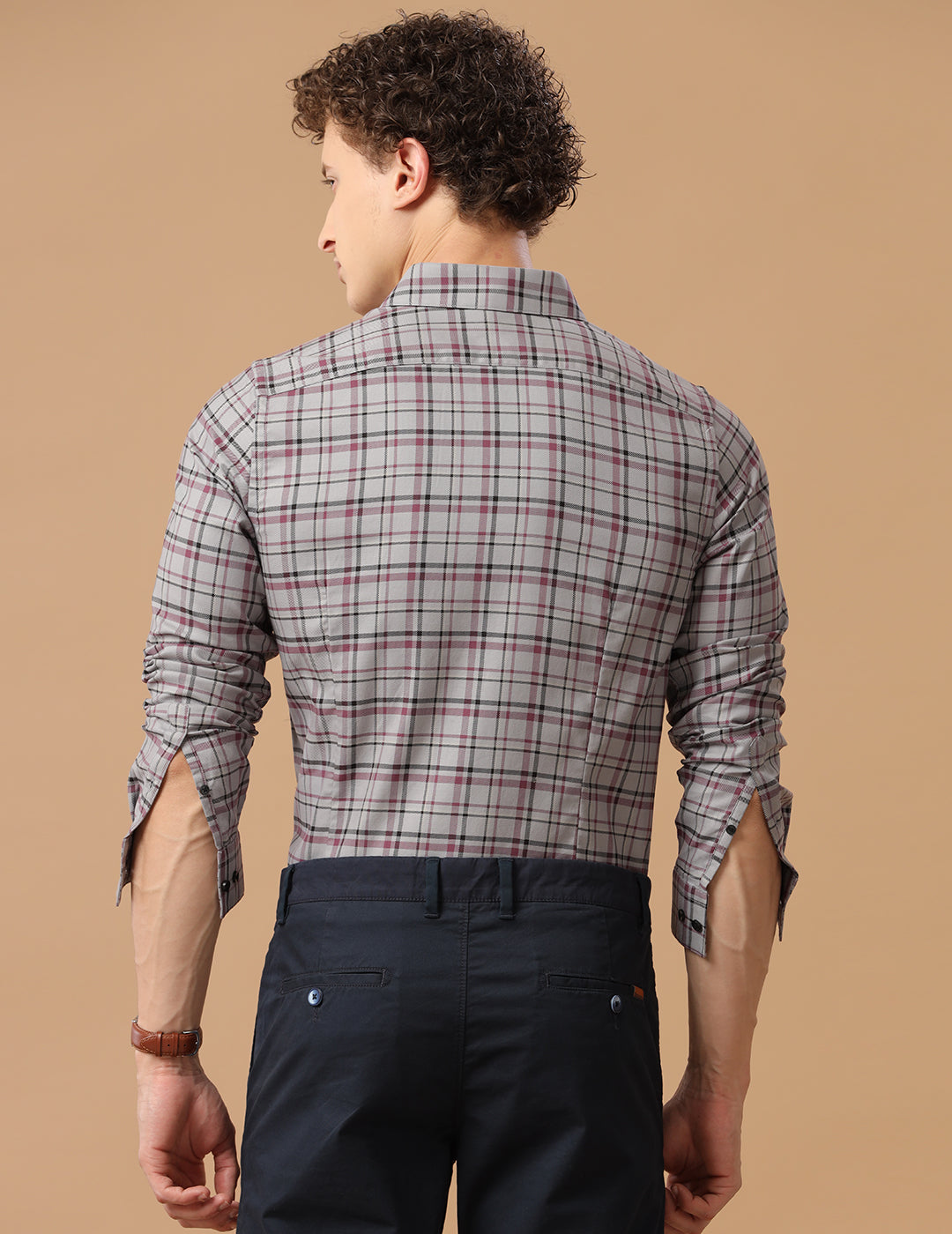 SlimFit Check Cobble Stone Smart Casual Cotton Shirt (TINO)