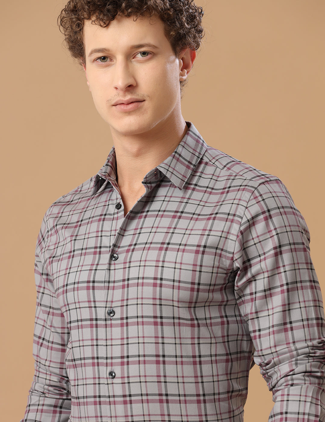 SlimFit Check Cobble Stone Smart Casual Cotton Shirt (TINO)