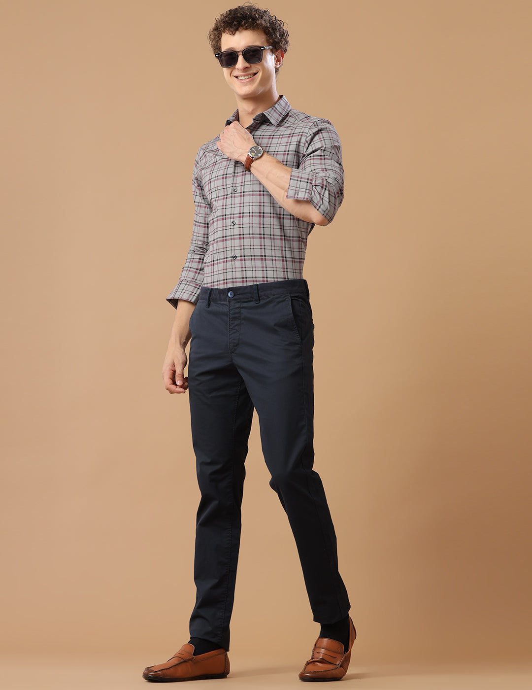 SlimFit Check Cobble Stone Smart Casual Cotton Shirt (TINO)